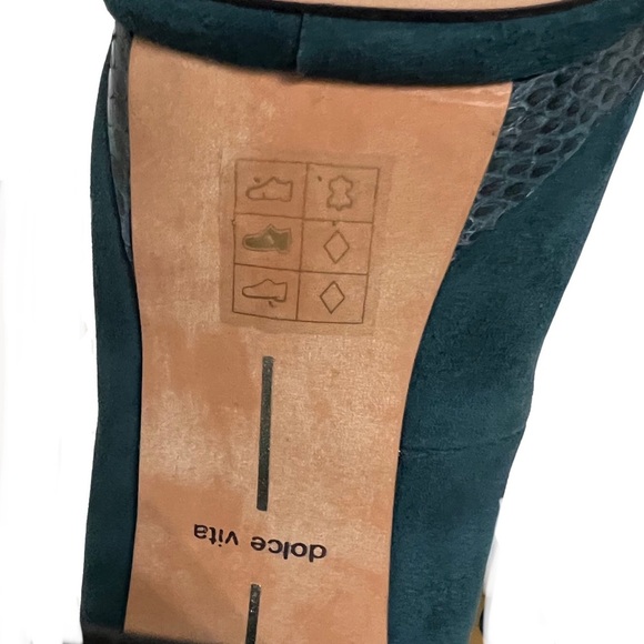 Dolce Vita Veile Suede Block Heels Platform Teal Green Faux Snake Skin Trim 10 - Picture 12 of 17